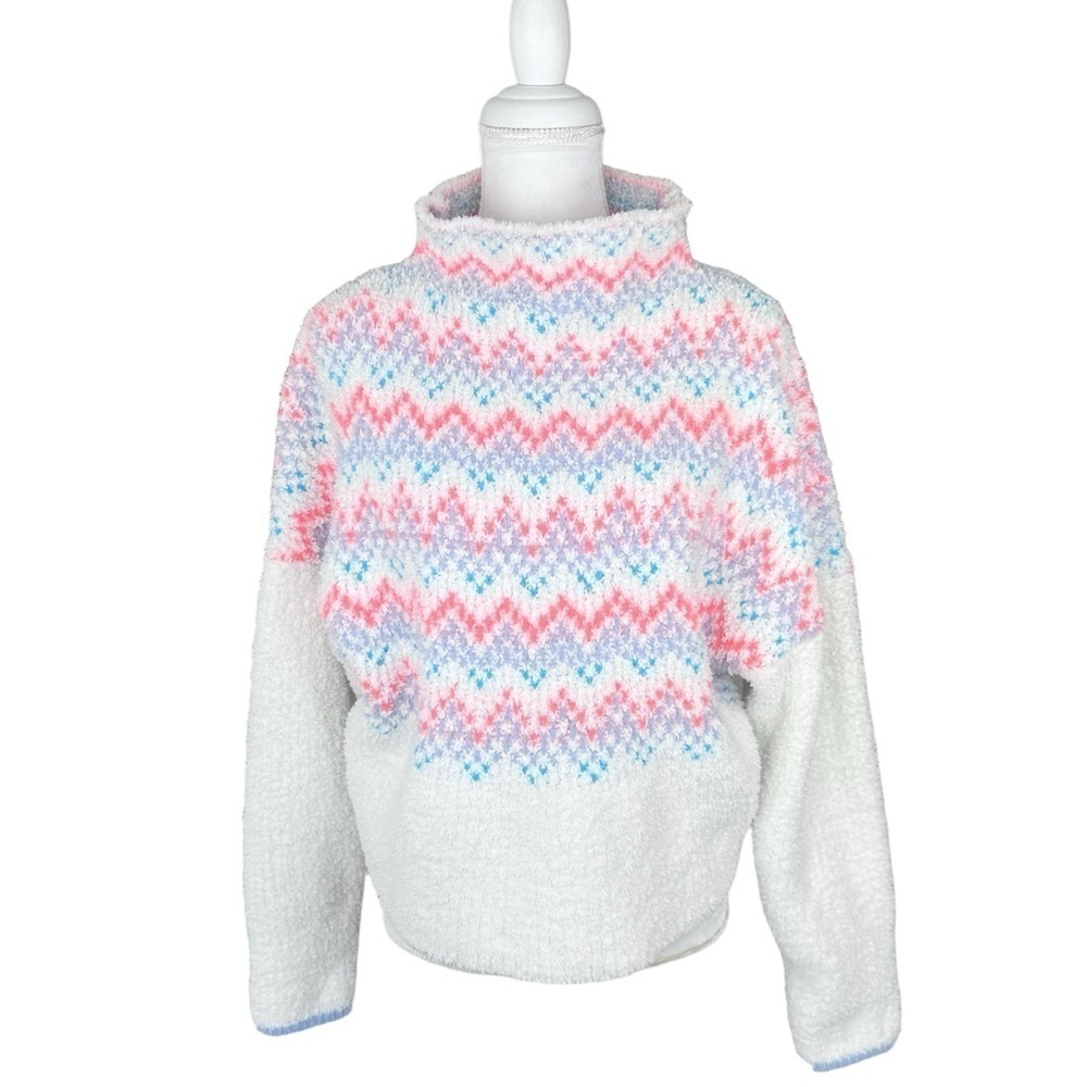 Anthropologie Pilcro Selene sweater neon orange periwinkle chenille cream small